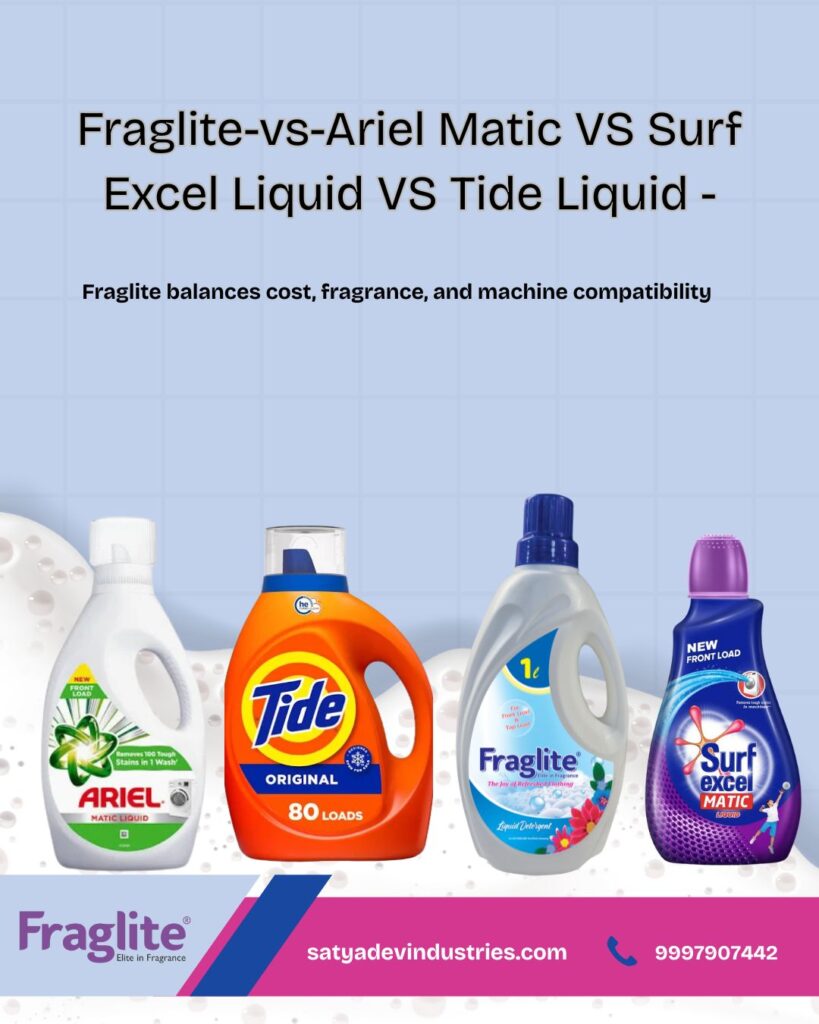 Comparison Fraglite-vs-Ariel Matic VS Surf Excel Liquid VS Tide Liquid  liquid detergent supplier for B2B buyers