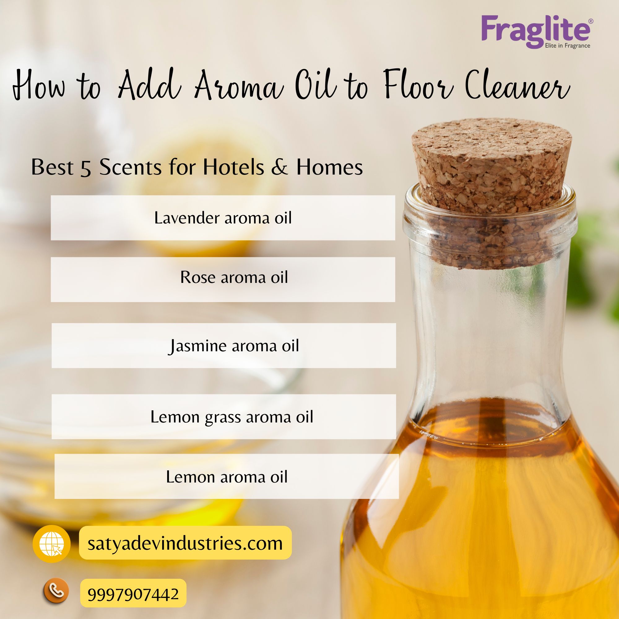 add Fraglite aroma oil to a floor cleaner bucket for hotel cleaning