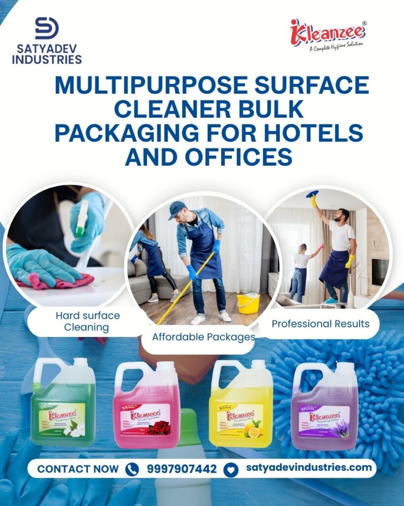 iKleanzee multipurpose surface cleaner bulk packaging for hotels and offices.