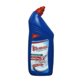 A bulk clear plastic gallon jug of Kleanzee Multi-Surface Cleaner positioned on a grey stone surface with a blue cloth and fresh foam.