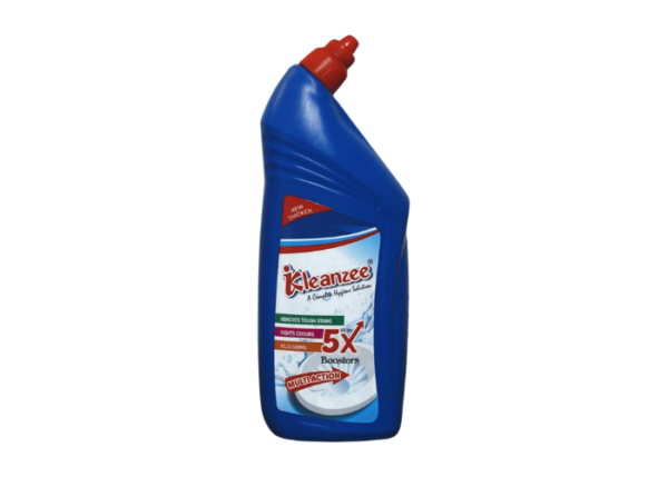 A bulk clear plastic gallon jug of Kleanzee Multi-Surface Cleaner positioned on a grey stone surface with a blue cloth and fresh foam.