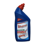 A white 500ml bottle of Kleanzee Multi-Surface Cleaner with a blue cap on a marble surface next to a blue cloth and active suds.