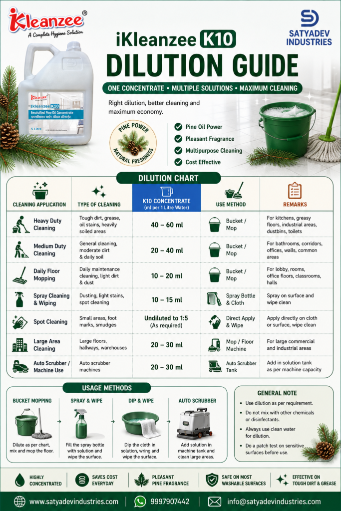K10 Professional Emulsified Pine Oil Concentrate- - Dilution Guide
