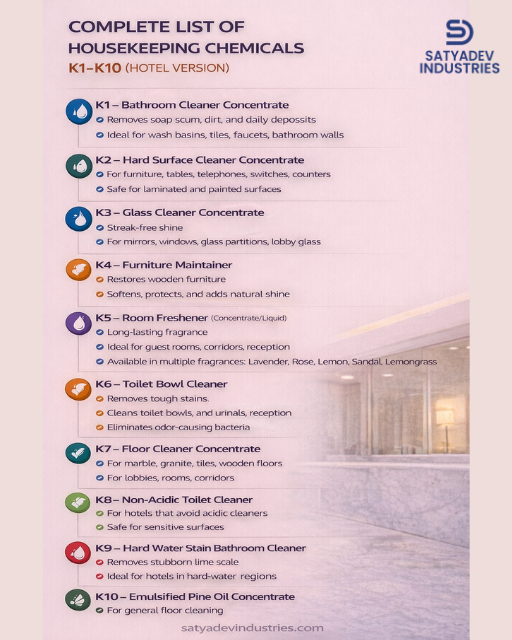Complete List of Housekeeping Chemical SOP for hotels Using K1–K10