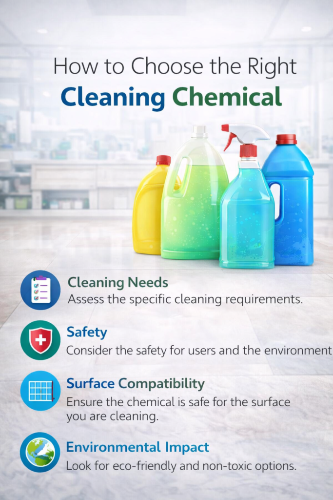 How to choose the right cleaning chemical based on surface type, dirt level, safety, and cost performance