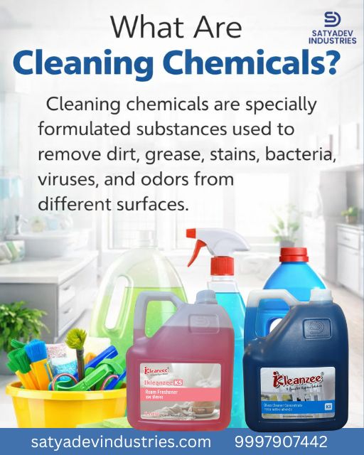What are cleaning chemicals used for removing dirt, grease, stains, and germs from household and industrial surfaces