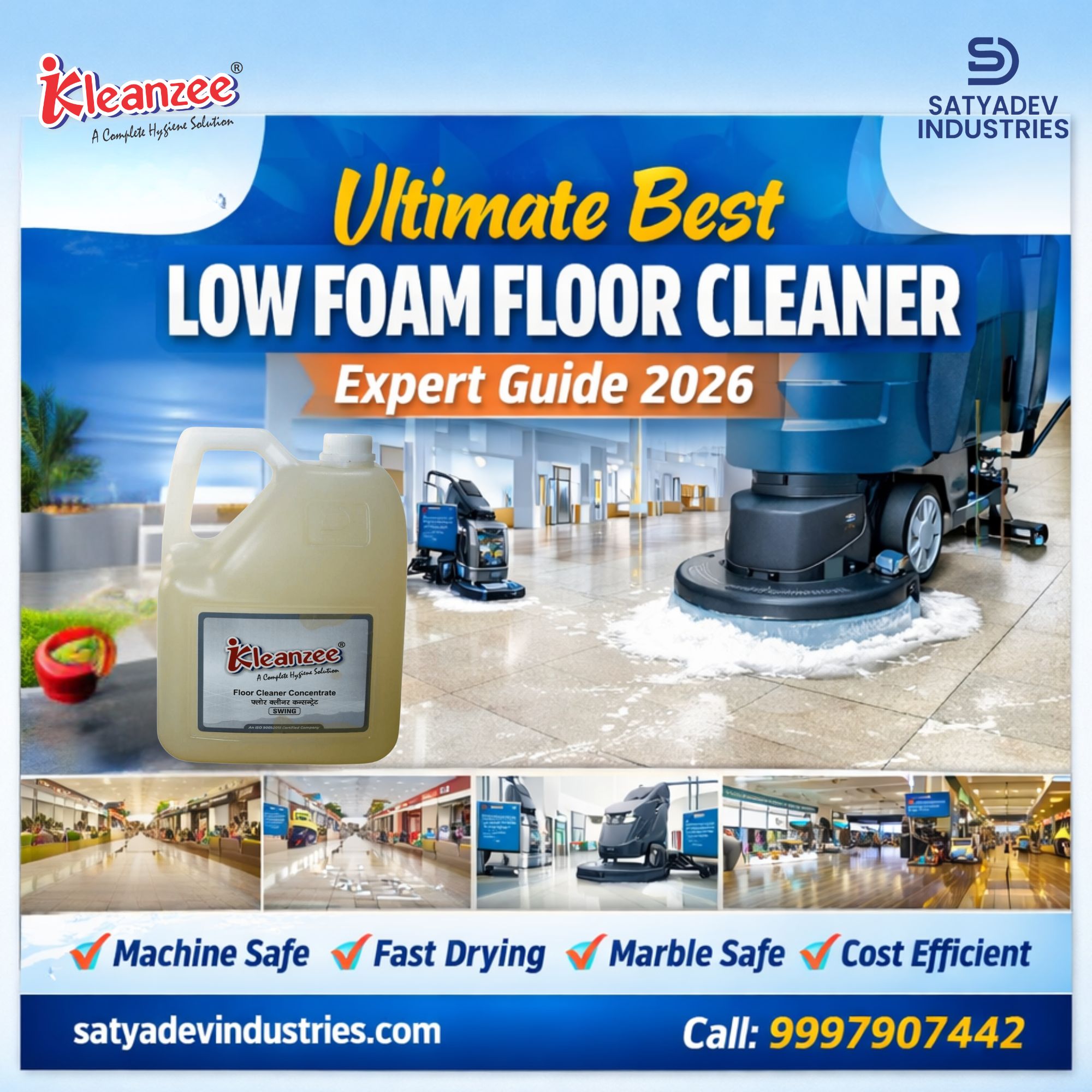 Best low foam floor cleaner for auto scrubber machines in India 2026 – SWING by IKLEANZEE for marble safe and machine safe cleaning.