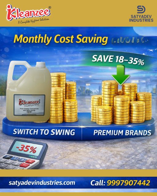 Monthly cost saving example switching to SWING low foam floor cleaner for auto scrubber machines.