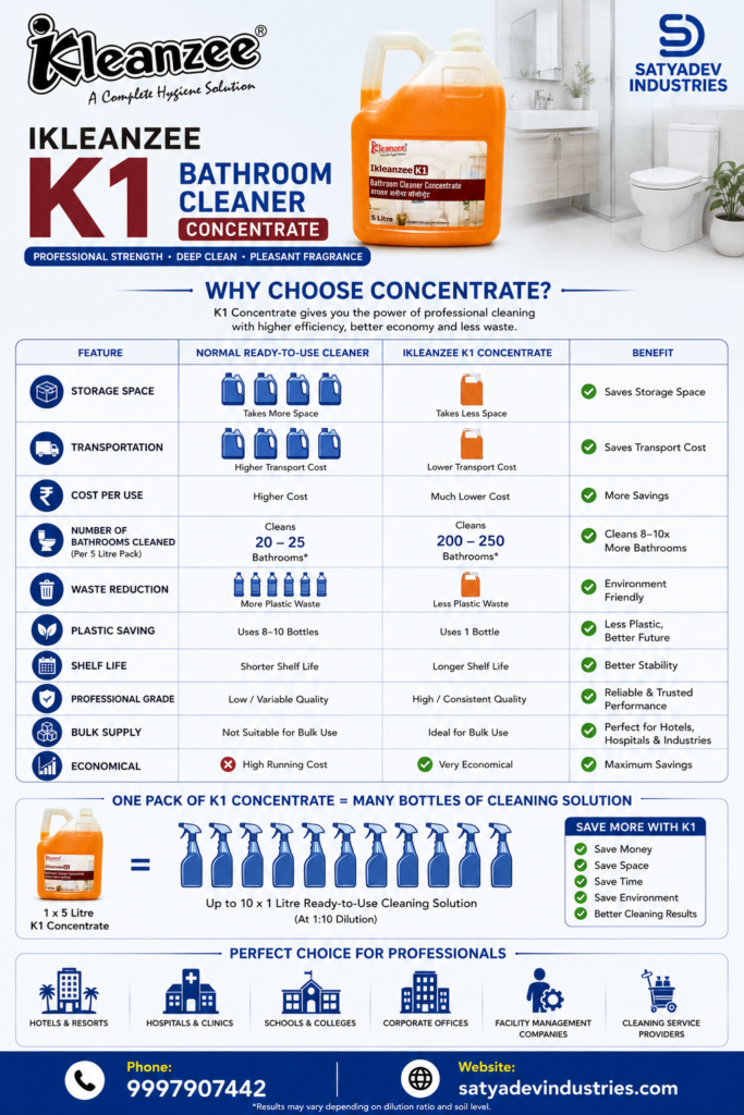 Comparison between ready-to-use Bathroom cleaning liquid and concentrated bathroom cleaning chemicals.