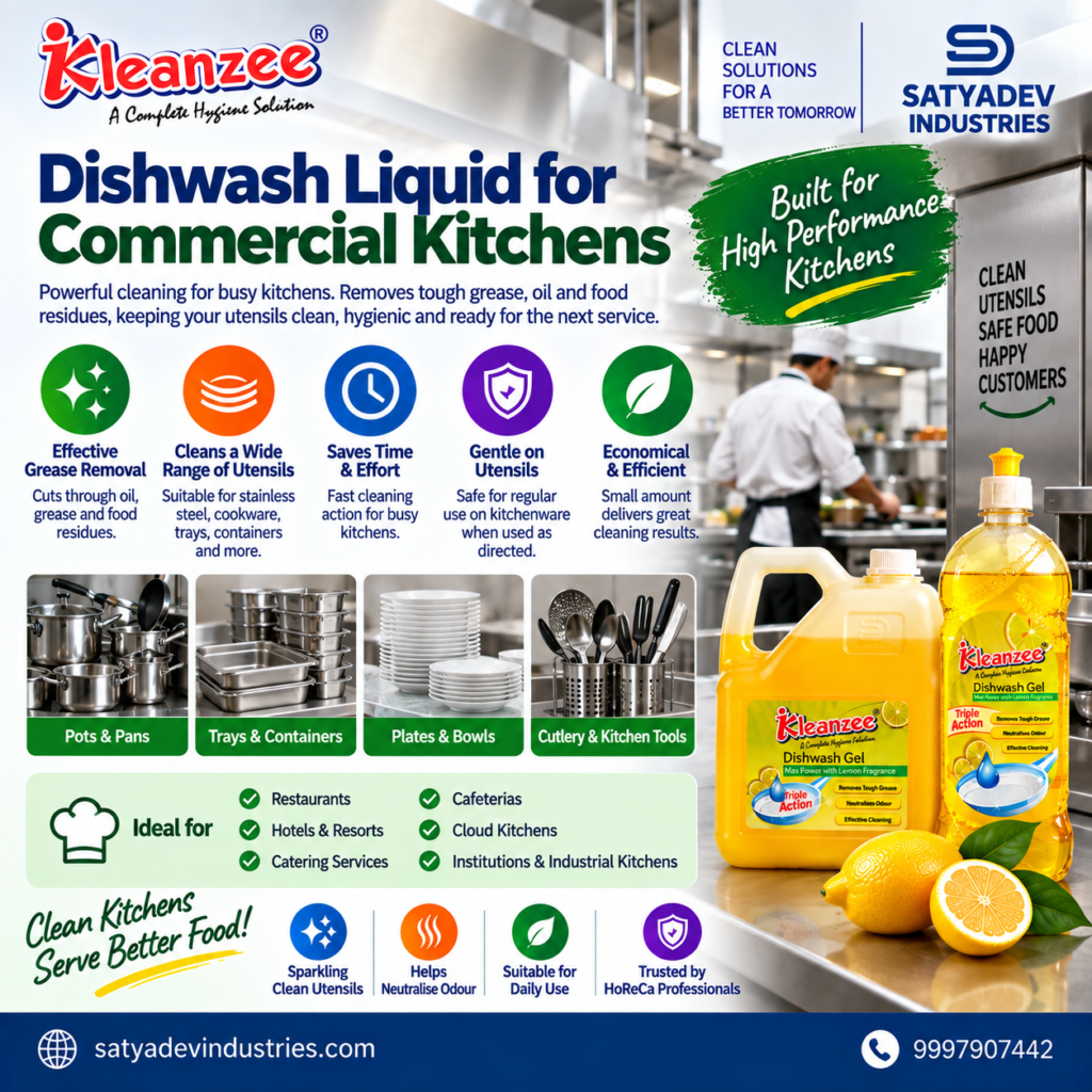 Dishwash liquid for commercial kitchens, restaurants, hotels and HORECA businesses