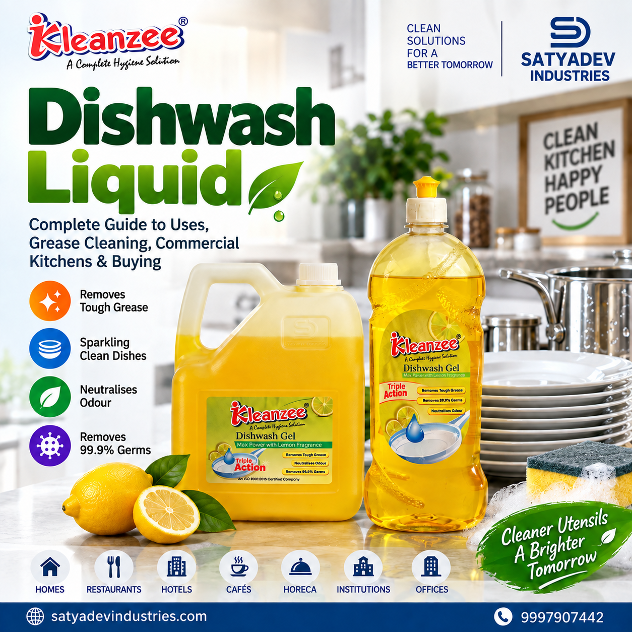 Dishwash liquid for household and commercial kitchen cleaning by Satyadev Industries