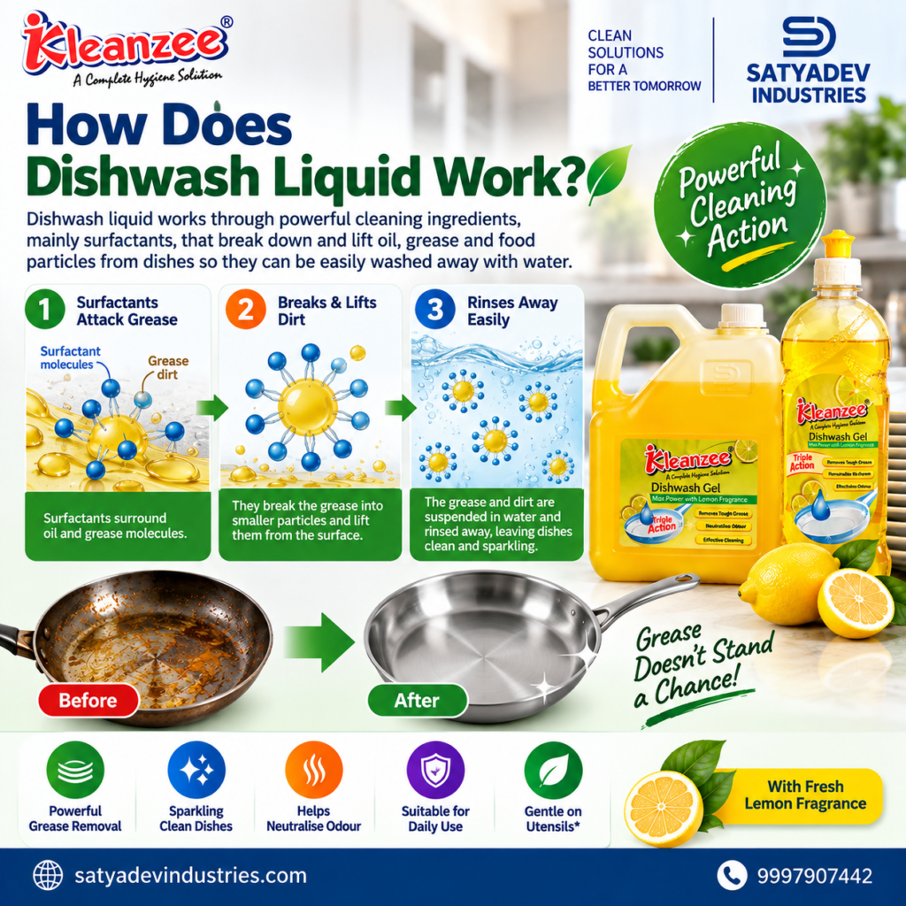 How dishwash liquid works to remove grease, oil and food residues from dishes